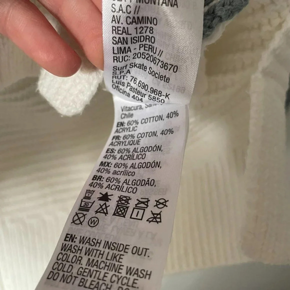 Roxy Ribbed Knit Stripe Long Sleeve Sweater  Jumper White Cotton Blend Sz Small - Picture 8 of 8